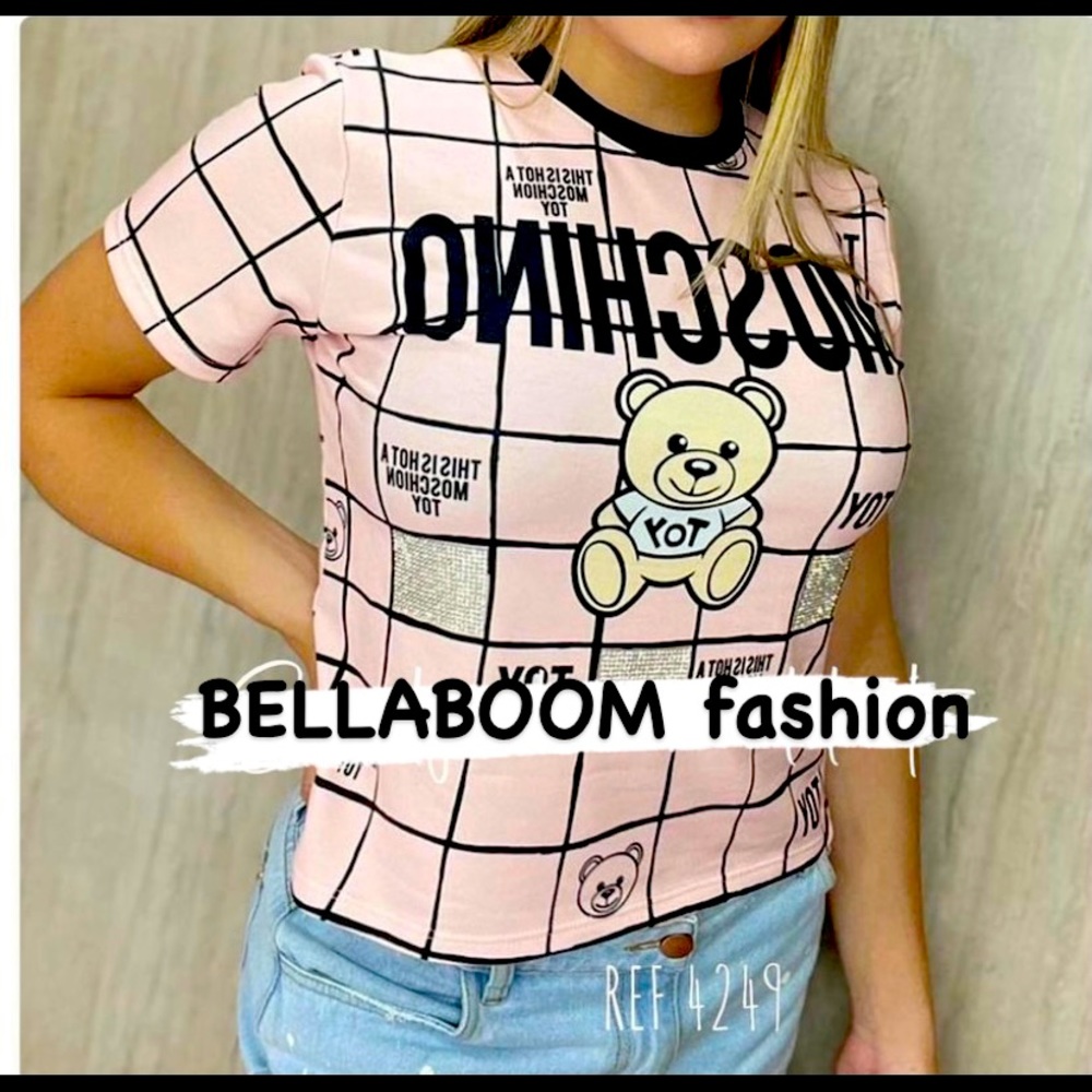 Tshirt print bear with rhinestones